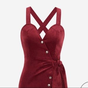 Mint Limit CORDUROY BUTTON FRONT MIDI DRESS IN RED